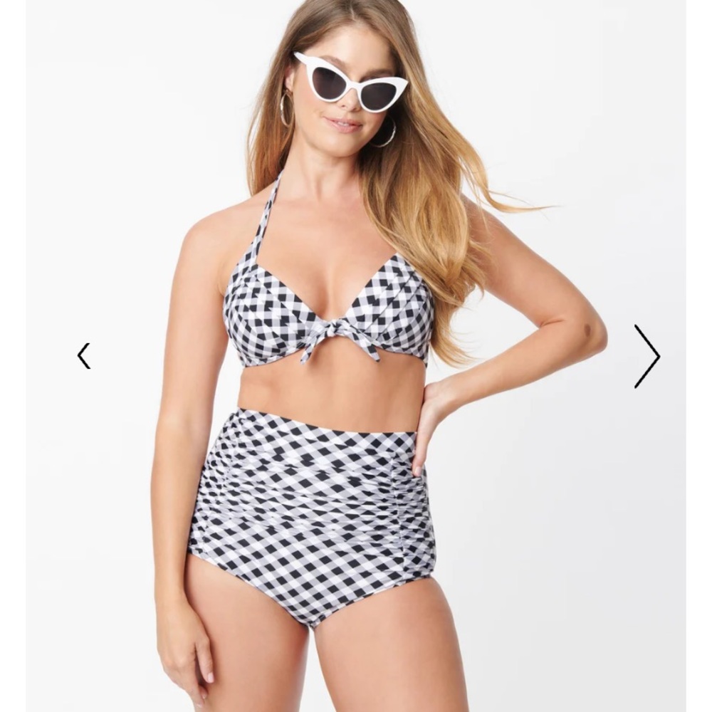 Unique‎ Vintage NWT Black & White Gingham Monroe Bikini SET
